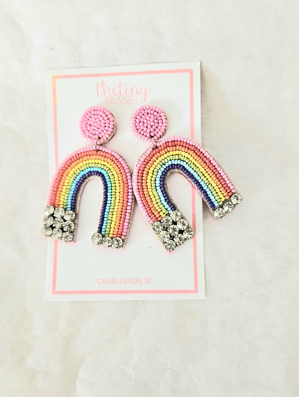 Rainbow Beaded Rhinestone Pierced Earrings NWT